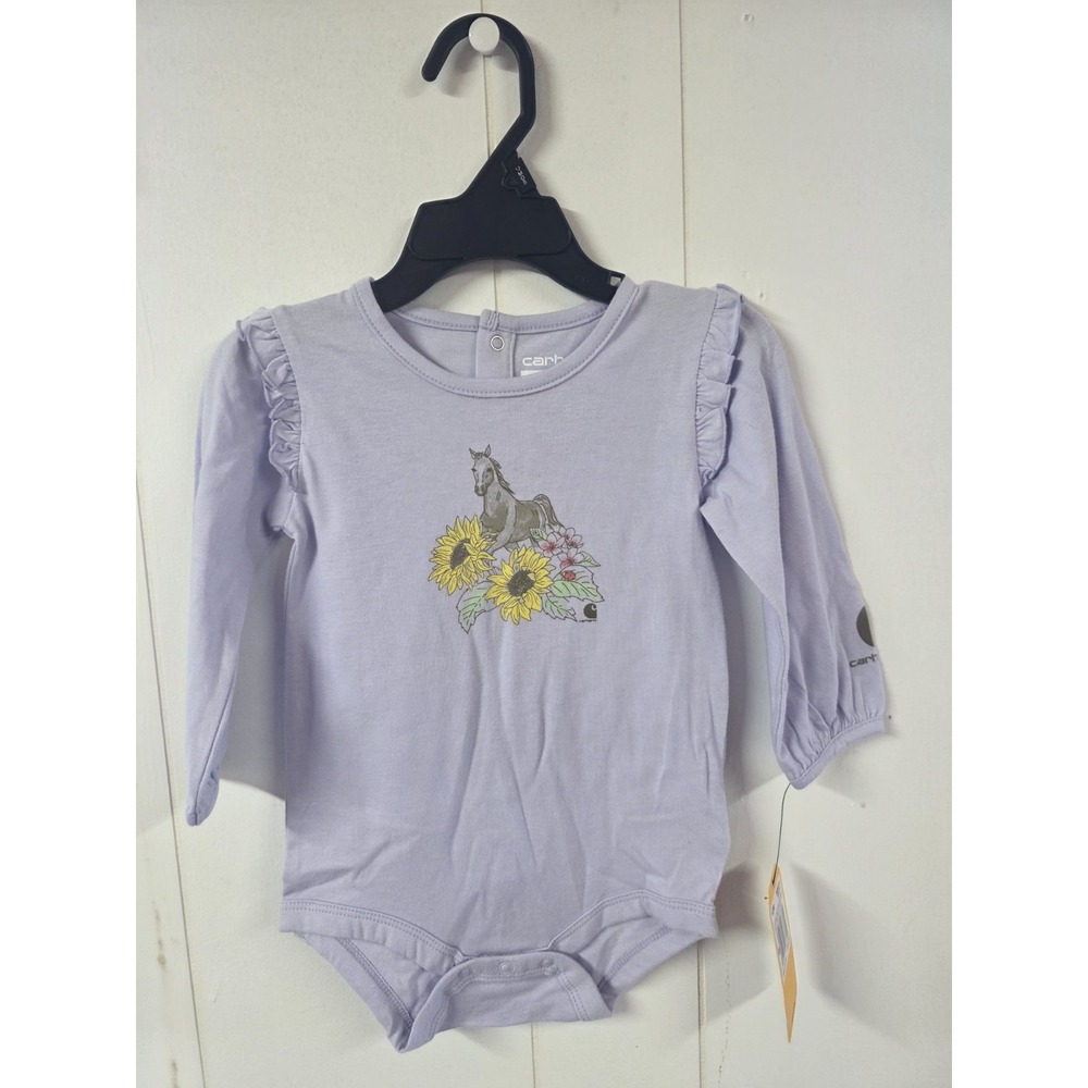 Carhartt 12 Month Lilac Horse & Sunflowers Long Sleeve Ruffle Bodysuit